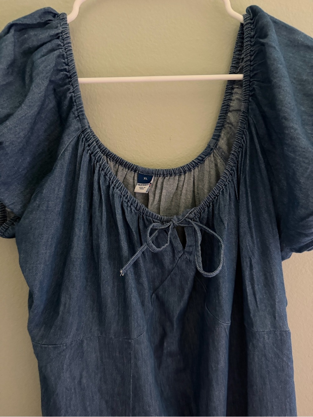 Denim Short Puff Sleeve Midi Dress - 100% Cotton - Picture 2 of 7